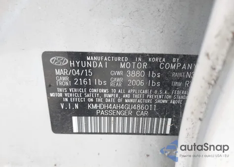 2016 Hyundai Elantra Se/Sport/Limited from USA, damaged, VIN KMHDH4AH4GU486011